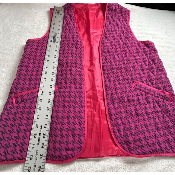 Vintage Womens Pink Black Houndstooth Quilted Vest With Pockets Size 13 Packable - Picture 6 of 7
